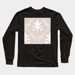 Regency style modern floral damask medallion pattern in neutral taupe beige and cream Long Sleeve T-Shirt